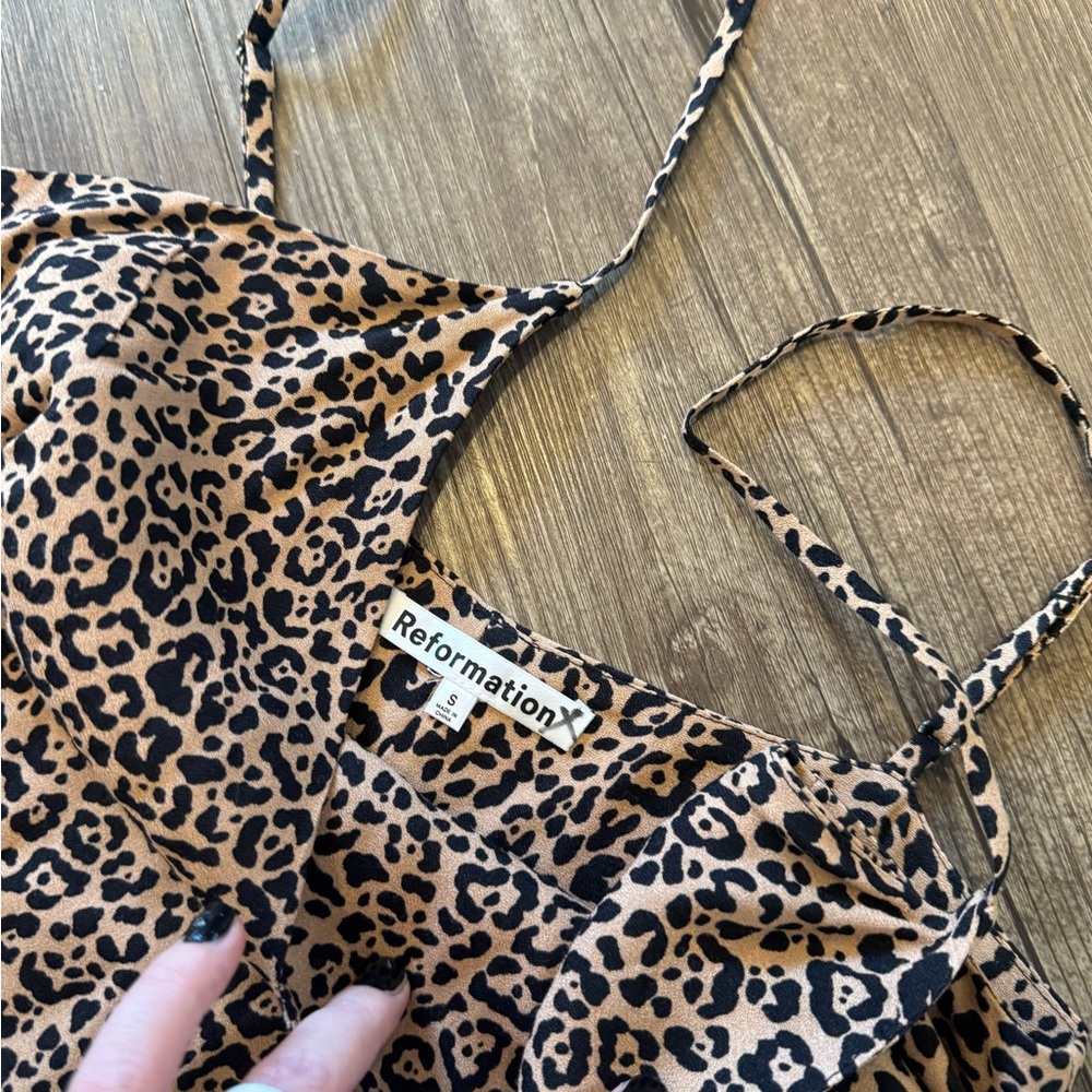 Reformation Leopard Print Mini Dress in Brown and Black - Picture 4 of 5